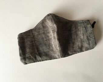 Grey White Neutral Fabric Facemask with Pocket for Filter and Nose Wire Sleeve