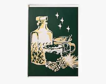 Cheers Christmas Cocktail Decanter Silkscreen Greeting Card