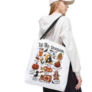 Retro Halloween Doodle Tote Bag: Spooky Season Fall Shopper