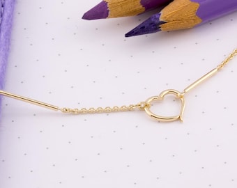 Heart chain, heart necklace. Fine, thin necklace with heart in 585 gold, innovative clasp solution, choker can be worn without a pendant