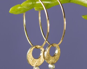 Delicate hoop earrings in 585 gold with dangling add-on and diamonds. Handcrafted/solid gold + fine gold/fine, genuine, handcrafted jewelry.