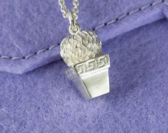 Cactus pendant in silver. Small Cactus to wear on a chain. Perfect gift for cacti lovers.