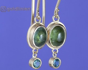 Beautiful dangling boho-style earrings in 14ct gold