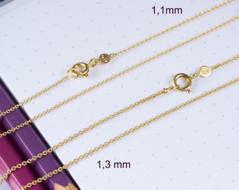 Gold 750 chain, pendant chain, round anchor chain, 18k solid gold, 1.1 mm + 1.3 mm length selectable. Base for pendants, sturdy.
