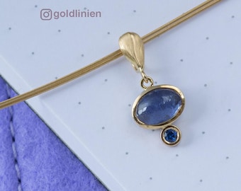 18K gold pendant with natural tanzanite and sapphire, solid 18k gold, handcrafted, unique piece, small and movable, goldsmith's workshop