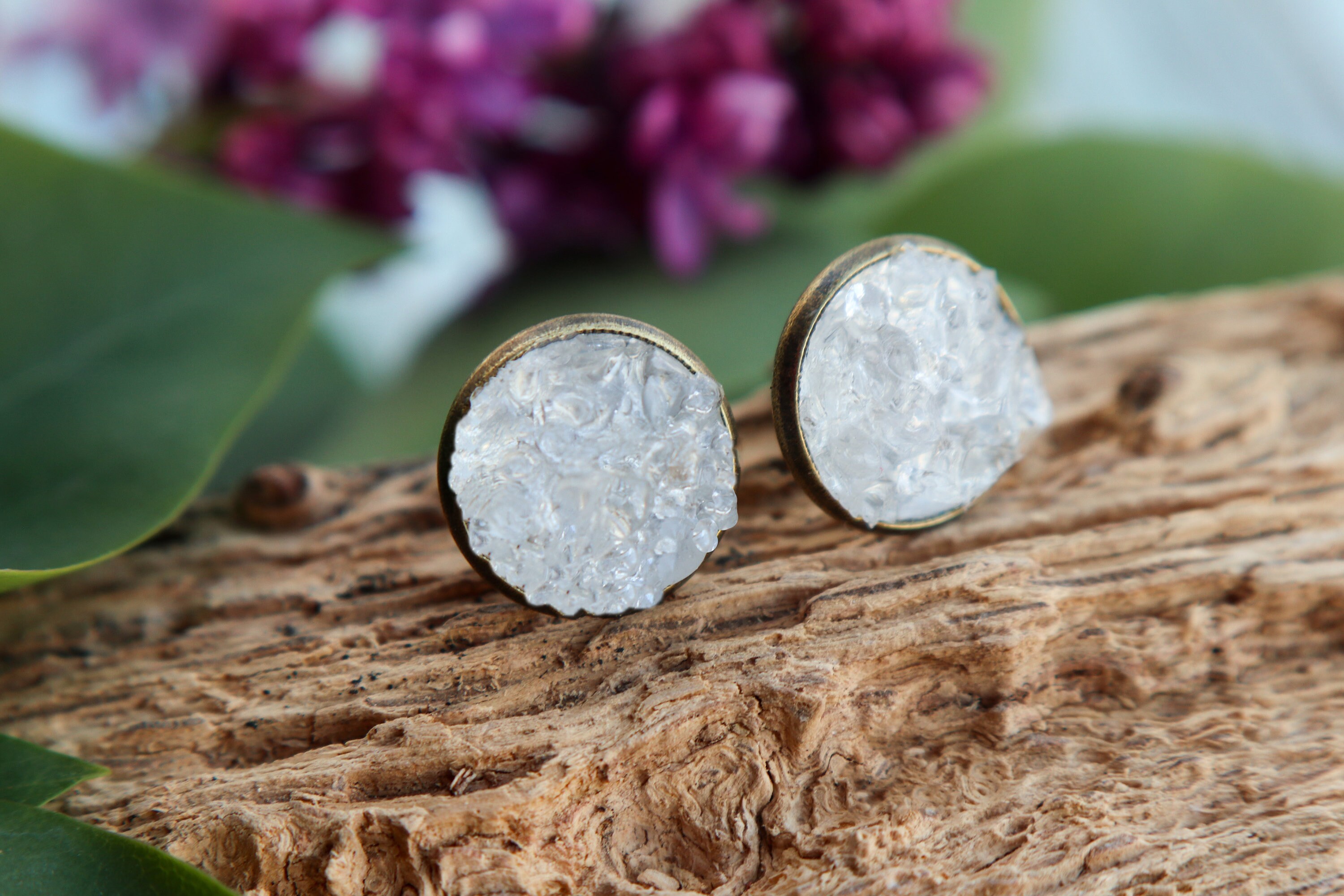 Clear quartz stud earrings Natural gemstone jewelry Gift for Etsy