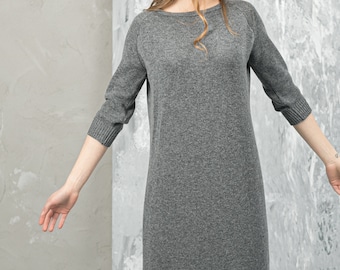 Cashmere and Merino wool long dress Winter dress Sweater dress Hand knitted dress