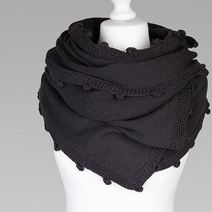 Handmade Merino Wool Shawl Wrap: Dark Gray Knit Blanket Scarf