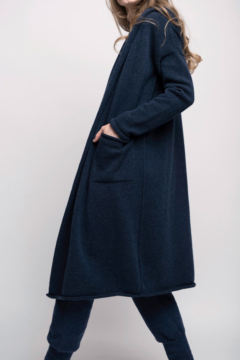 Hooded Long Cardigan with Pockets Oversized Sweater from Cashmere and Merino Wool image 6