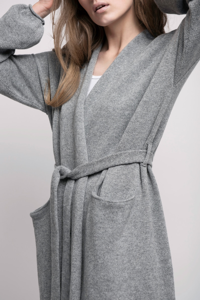 Wool and Cashmere robe cardigan, Long wool robe, Cashmere cardigan with belt, Womens oversized cardigan, Long cardigan gift for her image 8