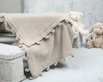 Cashmere Baby Blanket – Hand Knit Newborn Wrap – Baby Shower gift