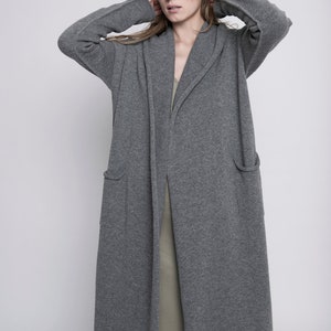 Hooded Long Cardigan with Pockets Oversized Sweater from Cashmere and Merino Wool image 7