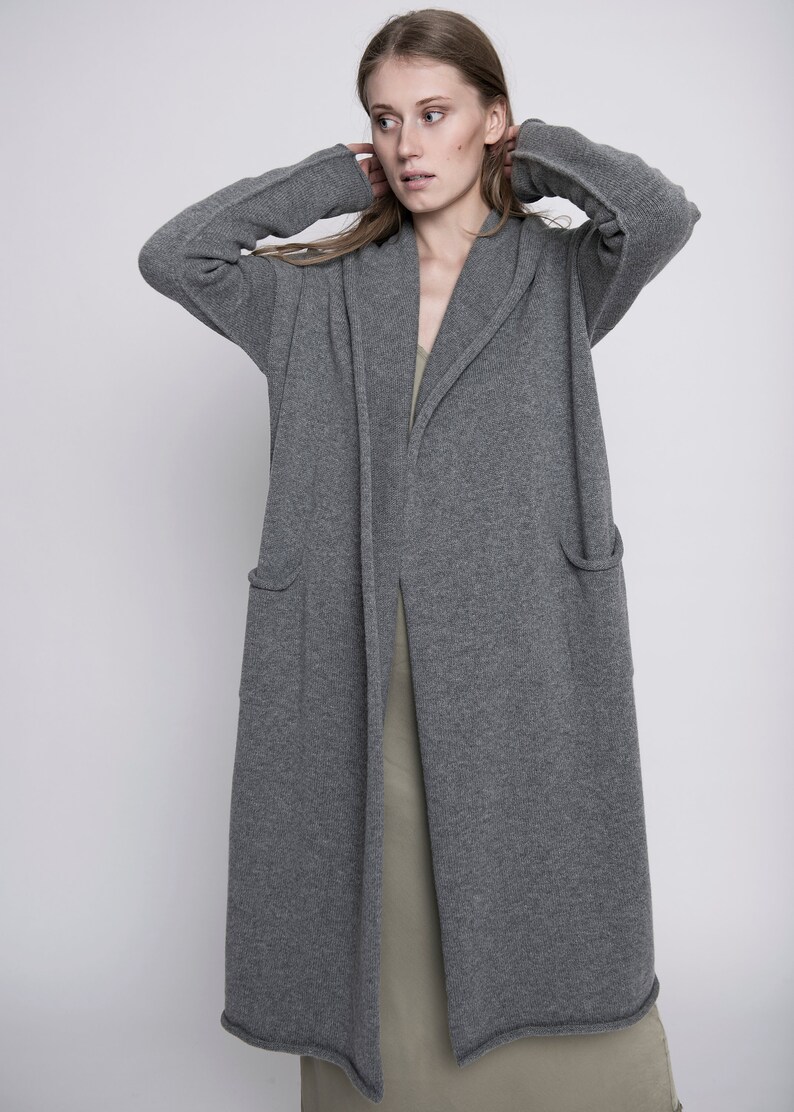 Hooded Long Cardigan with Pockets Oversized Sweater from Cashmere and Merino Wool image 7