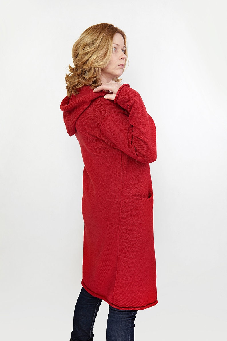 Hooded Long Cardigan with Pockets Merino wool Oversized | Etsy