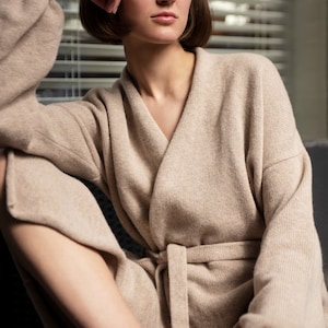 Wool Cashmere Robe Cardigan: Long Knit Belted Cardigan