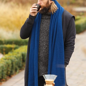 Pure Cashmere Knit Scarf Wrap Cashmere Gift for Men Dark blue