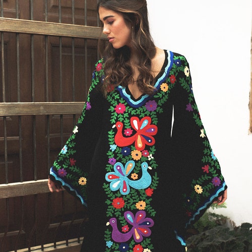 Black \u0026 Blue Mexican Embroidered Dress 