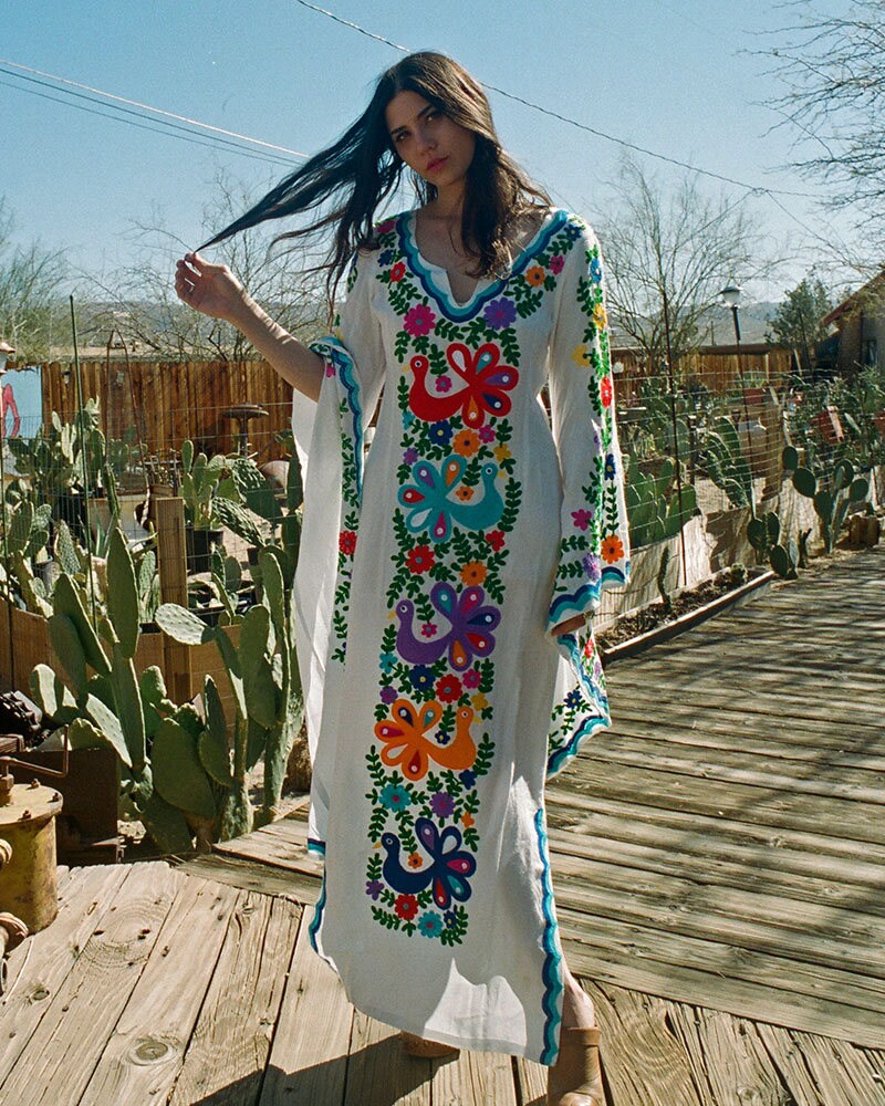 Blue \u0026 White Mexican Embroidered Dress 
