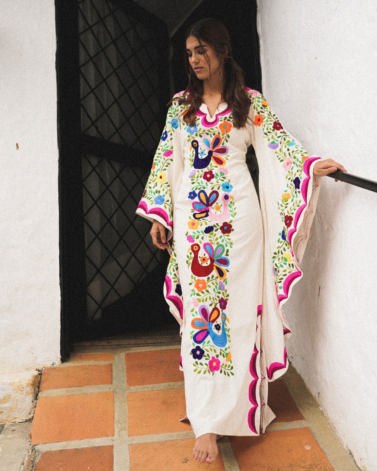 Mexican Wedding Dress Pink Embroidery Boho Caftan Dress - Etsy