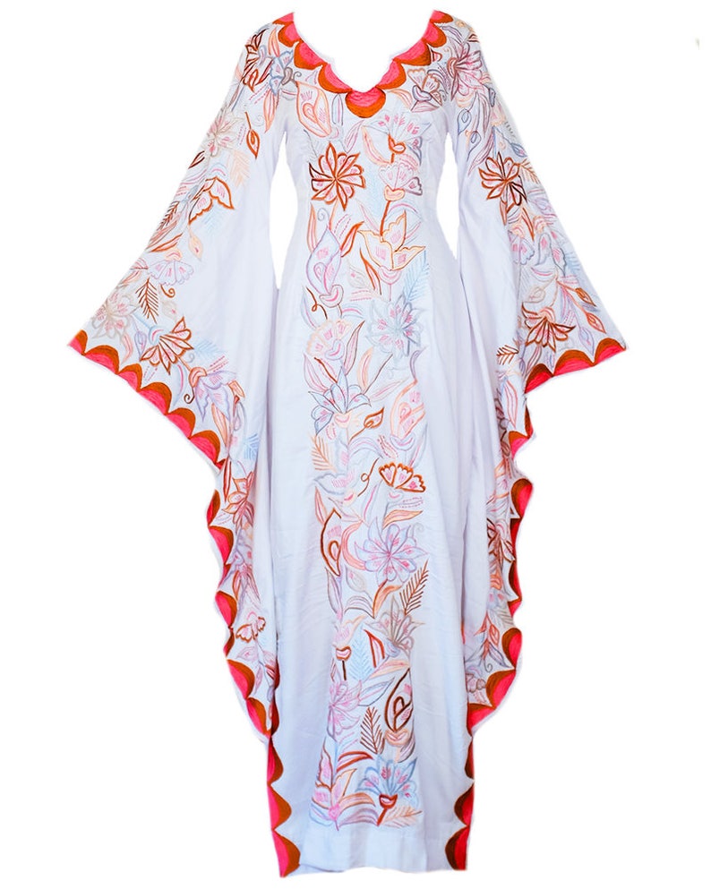 Wildflower Kaftan Peach Dress Bell Sleeves Mexican Dresses | Etsy