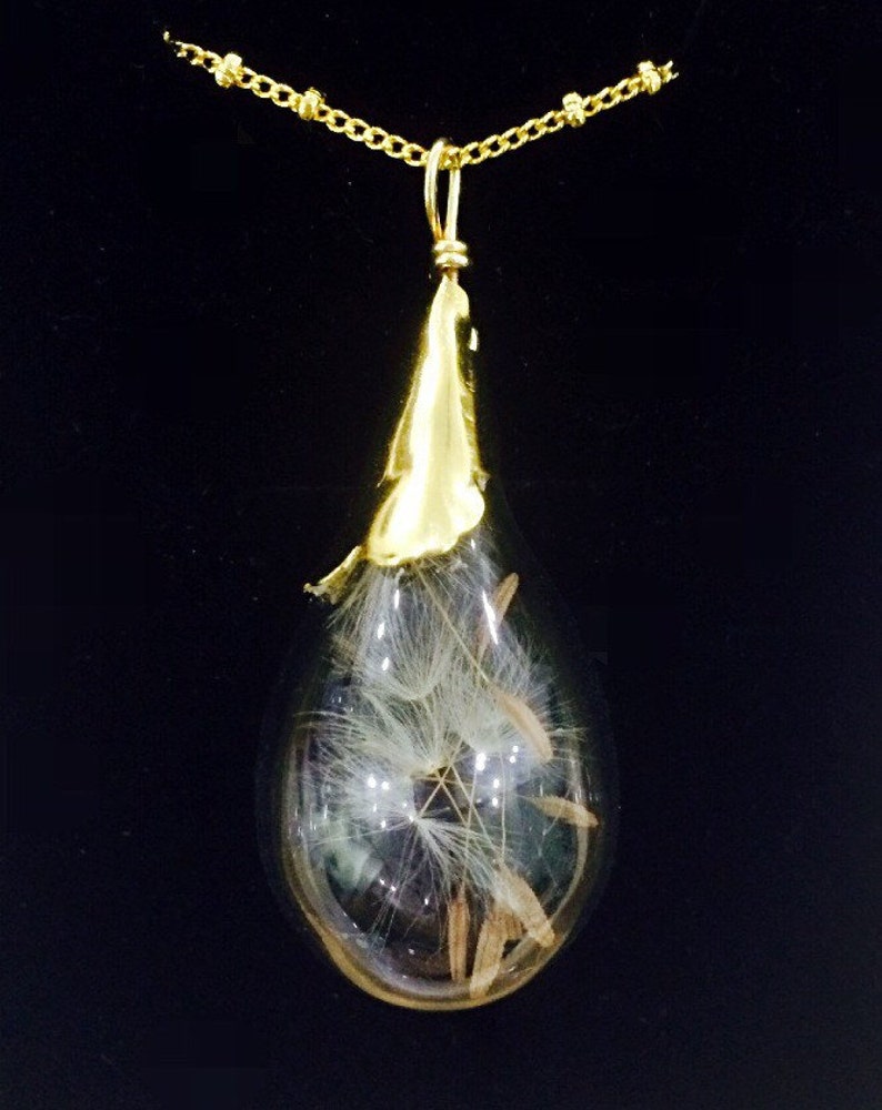 Dandelion Necklace/artificial Blown Glass Balls/gold Plated Etsy