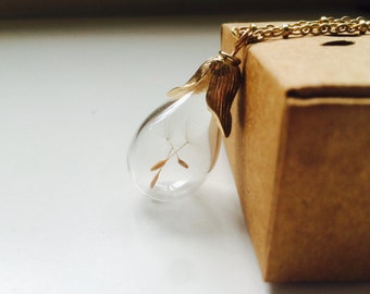 Dandelion Necklace/  gold plated chain / Make A Wish Orb/ Nature jewelry