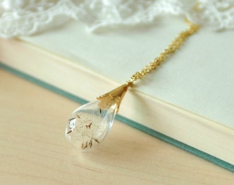 Dandelion Necklace/Artificial blown glass balls/gold plated chain / Make A Wish Orb/ Nature jewelry
