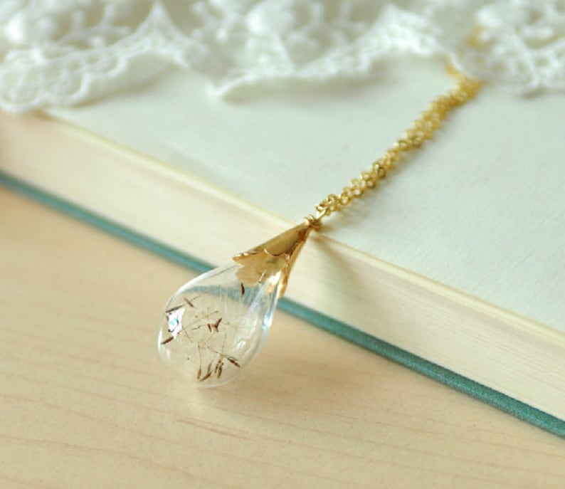 Dandelion Necklace/artificial Blown Glass Balls/gold Plated Etsy