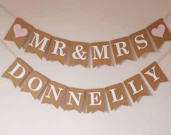 Striscione personalizzato con bandierine per matrimonio Mr e Mrs, decorazione per matrimonio