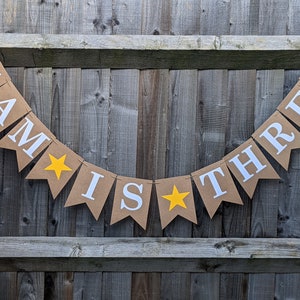 3 Year Old Birthday, Toddler 3rd Birthday, Preschool Birthday Party, Personalised Bunting Banner with Yellow Stars image 1