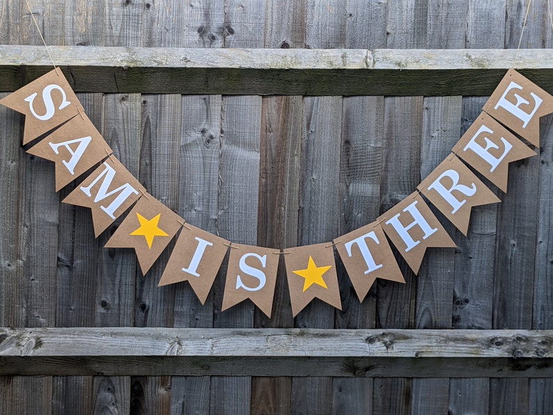 3 Year Old Birthday, Toddler 3rd Birthday, Preschool Birthday Party, Personalised Bunting Banner with Yellow Stars image 1