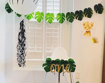 Jungle, Safari 1st Birthday Party, Wild Once High Chair Leaf Garland, Animal Birthday Decoration