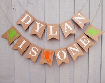 Monkey themed jungle safari birthday party decoration, Personalised 1st birthday bunting