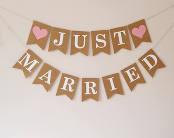 Wedding decor Just married bunting banner sign