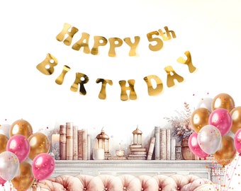 Personalised Happy 5th Birthday Banner can be Customised with Any Name or Age