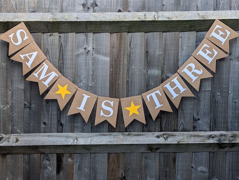 3 Year Old Birthday, Toddler 3rd Birthday, Preschool Birthday Party, Personalised Bunting Banner with Yellow Stars image 5