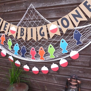 The Big One Fishing Birthday Party Banner, Fish, Bobber Garland Decorations, 1st, 2nd, 16th Birthday, Can be customised for any age