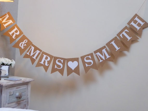 MR /& AND MRS PERSONALISED Hessian Wedding Bunting Banner Hanging Decoration