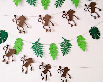 Monkey Leaf Garland for Tropical, Jungle, Safari, Forest Birthday Party, Baby Shower, Nursery Decorations, Select Your Preference