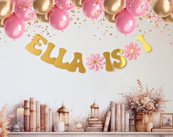 Personalised Groovy 1st Birthday Party Banner with little daisy