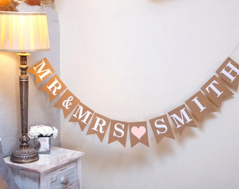 Personalised Mr and Mrs Wedding Bunting Decoration for Bride and Groom Gift