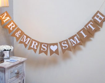 Mr & Mrs Wedding Bunting, Personalised Wedding Day Sign Decorations