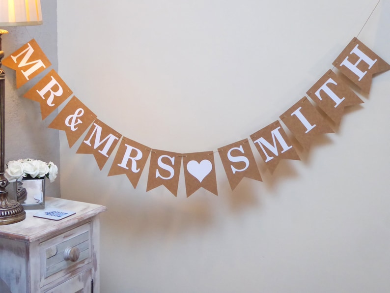 Mr & Mrs Wedding Bunting, Personalised Wedding Day Sign Decorations image 1