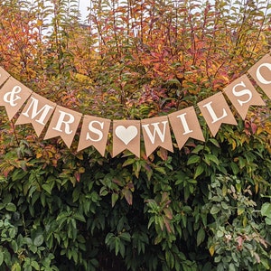 Neutral Wedding Mr & Mrs Personalised Banner Bunting Sign Decorations, Any colour