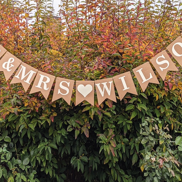 Neutral Wedding Mr & Mrs Personalised Banner Bunting Sign Decorations, Any colour