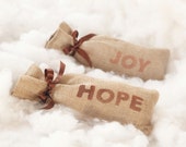 3 Christmas burlap wine bottle bags NOEL, HOPE, JOY - Christmas decoration and gift