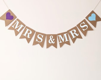 Mrs and Mrs Same Sex Wedding Bunting, Lesbian Gay Rainbow Wedding Party Decoration, Two Brides are Better than One