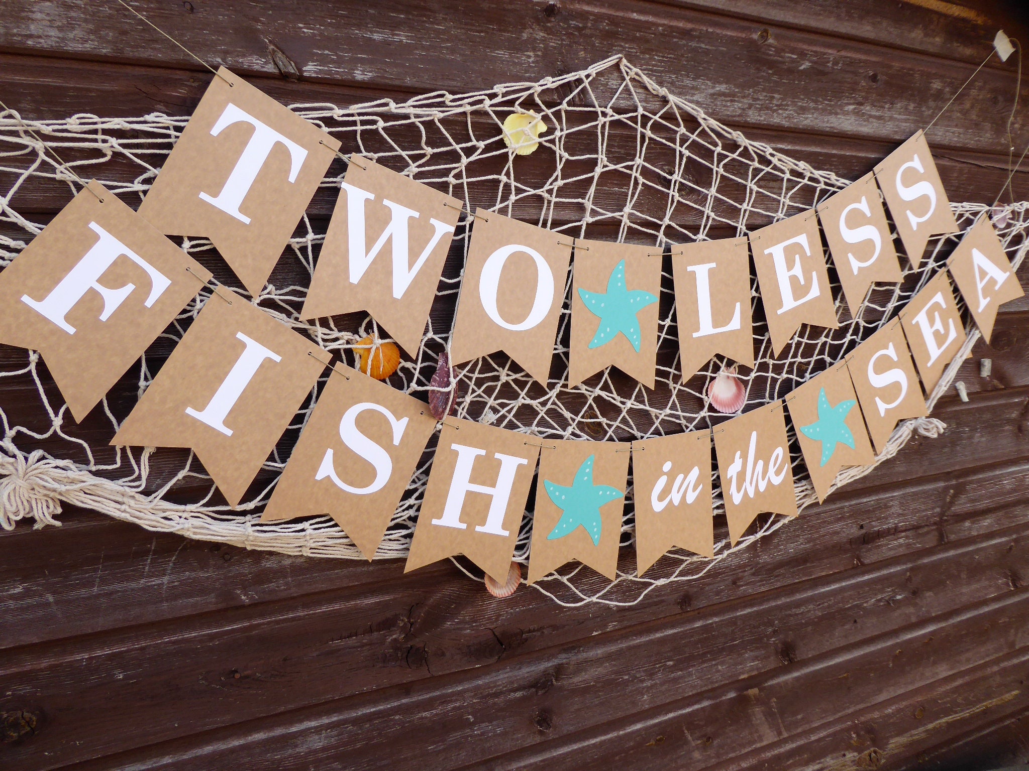 Two Less Fish in the Sea Bunting, Engagement, Wedding Rehearsal Dinner,  Bridal Shower, Beach, Ocean, Nautical, Party Bunting Decoration 