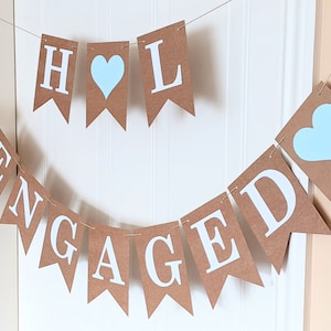 Engaged Banner, Engagement Initials Bunting Sign in Light Blue, We Are Engaged Announcement Party Decorations, Custom Colour