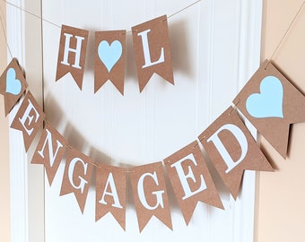Engaged Banner, Light Blue Engagement Party Bunting, Custom Initial Sign
